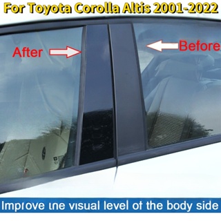 สติกเกอร์คาร์บอนไฟเบอร์ สีดําวาว สําหรับติดเสาประตูหน้าต่างรถยนต์ Toyota Corolla Altis 2001-2022 6 16 ชิ้น