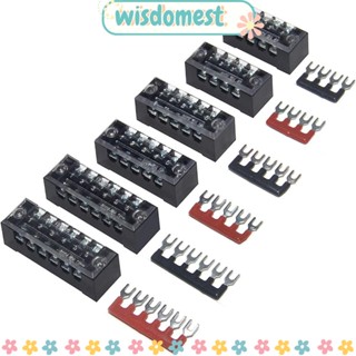 Wisdomest บล็อกเทอร์มินัล 600V 15A 4 5 6 ตําแหน่ง แถบกั้นจัมเปอร์ พร้อมฝาครอบแถวคู่ แถบสีดํา และสีแดง สําหรับวิศวกรรมไฟฟ้า 6 ชุด