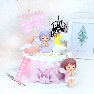 Annie Angel Baby Cake Decoration Princess Girl Happy Birthday Cake Topper Car Accessories ของเล่นเด็กอาบน้ําเบเกอรี่อุปกรณ์