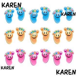 Karen สติกเกอร์ไวนิล ลายรอยเท้าเด็ก มีกาวในตัว ลายหน้ายิ้มน่ารัก สําหรับติดตกแต่งพื้นเด็ก เนอสเซอรี่ 30 คู่