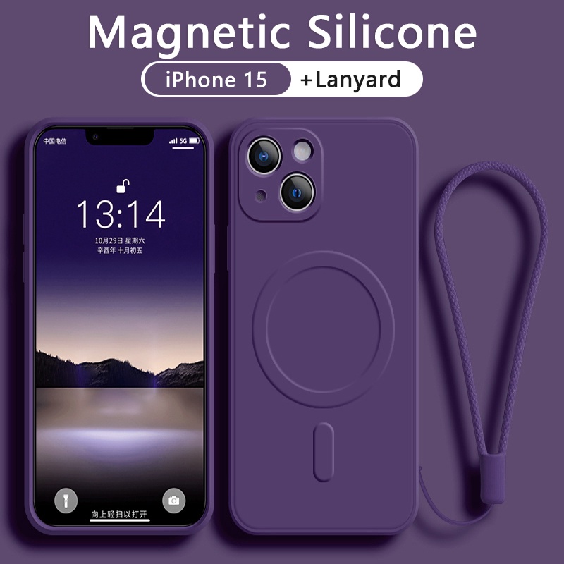 Cases, Covers, & Skins 128 บาท เคสไอโฟน 15 Pro Max 15 Plus ซิลิโคนแม่เหล็กรองรับการชาร์จไร้สายนุ่มกันกระแทกฝาครอบเต็มกล้องฟรีเชือกเส้นเล็กปกเชือกสายกันกระแทก เคส iPhone 15 Pro Max Mobile & Gadgets