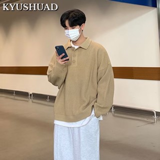 Kyushuad เสื้อกันหนาว คอปก ทรงหลวม สไตล์เกาหลี ฮ่องกง สําหรับผู้ชาย