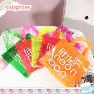 Solighter กระเป๋าถือ PVC ใส กันน้ํา จุของได้เยอะ สีแคนดี้ แฟชั่นสําหรับสตรี