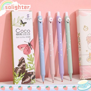 Solighter ปากกาเจล ลายการ์ตูน พร้อมคลิปหนีบหมึก สีดํา 4 ชิ้น ต่อชุด