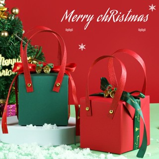 Christmas_ กล่องของขวัญคริสต์มาส พิมพ์ลายตัวอักษร ประดับโบว์ ริบบิ้น สีแดง