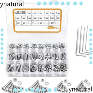 Ynatural ชุดสกรูหัวซ็อกเก็ตหกเหลี่ยม สเตนเลส 304 20 ขนาด M3 M4 M5 M6 625 ชิ้น