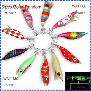 Wattle เหยื่อตกปลา รูปกุ้ง เรืองแสง เหมือนจริง สุ่มสี 5 ชิ้น