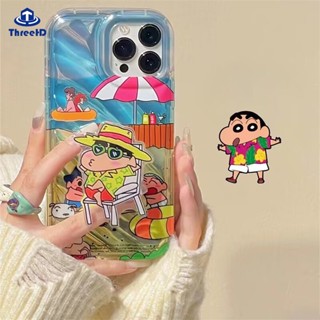 เคสโทรศัพท์มือถือ แบบนิ่ม ลายการ์ตูนชินจัง 3D ขอบโค้ง พร้อมขาตั้ง สําหรับ iPhone 15 14 13 12 11 Pro Max SE2020 X Xr Xs Max 8 7 6 6s Plus