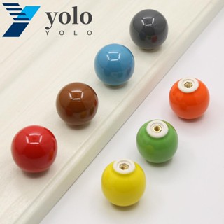 Yolo ลูกบิดประตูเซรามิก ทรงกลม สีแคนดี้ เรียบง่าย สําหรับตู้เสื้อผ้า