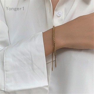 Yonger สร้อยข้อมือ สเตนเลส สีทอง เชือกรูด อินเทรนด์ เรียบง่าย สําหรับผู้หญิง ผู้ชาย แฟชั่น ปาร์ตี้ เครื่องประดับ