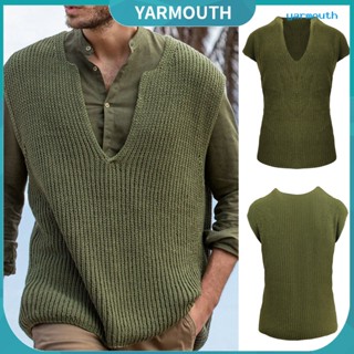 Yyr-- เสื้อกั๊กกันหนาว คอวี แขนกุด ผ้าถัก สีพื้น ทรงสลิมฟิต แฟชั่นฤดูใบไม้ร่วง ฤดูหนาว สําหรับผู้ชาย