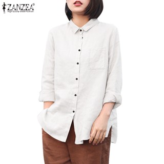 Zanzea เสื้อเชิ้ตแขนยาว คอปกพับ ติดกระดุมหน้า สไตล์เกาหลี สําหรับผู้หญิง