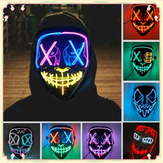 หน้ากากเรืองแสงฮาโลวีน LED เรืองแสง V Mask หน้ากากแสงเย็นสีดำ V Mask Ghost Step Dance หน้ากากแสงเย็นปาร์ตี้ฮาโลวีนหน้ากากตกแต่ง 【sunny】