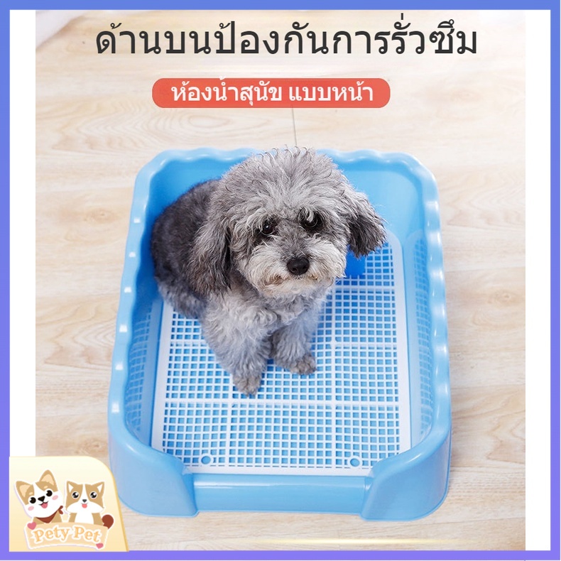 PetyPet P18 ห้องน้ำหมาขอบสี่เหลี่ยม ห้องน้ำสุนัข ถาดฉี่สุนัข มีเสาถอดได้ มีตะแกรงรองถาด GNP2สี