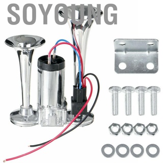 Soyoung Dual Air Horn 12V 600DB High Decibels Electric Trumpet Kit for Large Trucks Buses