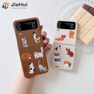 Jiehui เคสโทรศัพท์มือถือแฟชั่น เพ้นท์มือ ลายแมว และสุนัข สําหรับ Samsung Z Flip5 Z Flip4 Z Flip3