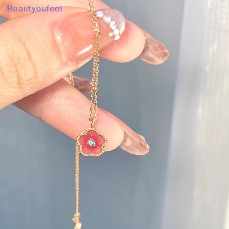 [Beautyoufeel] สร้อยคอโซ่ จี้ดอกไม้ สีชมพู ประดับเพทาย น่ารัก แวววาว เครื่องประดับแฟชั่น สําหรับผู้หญิง