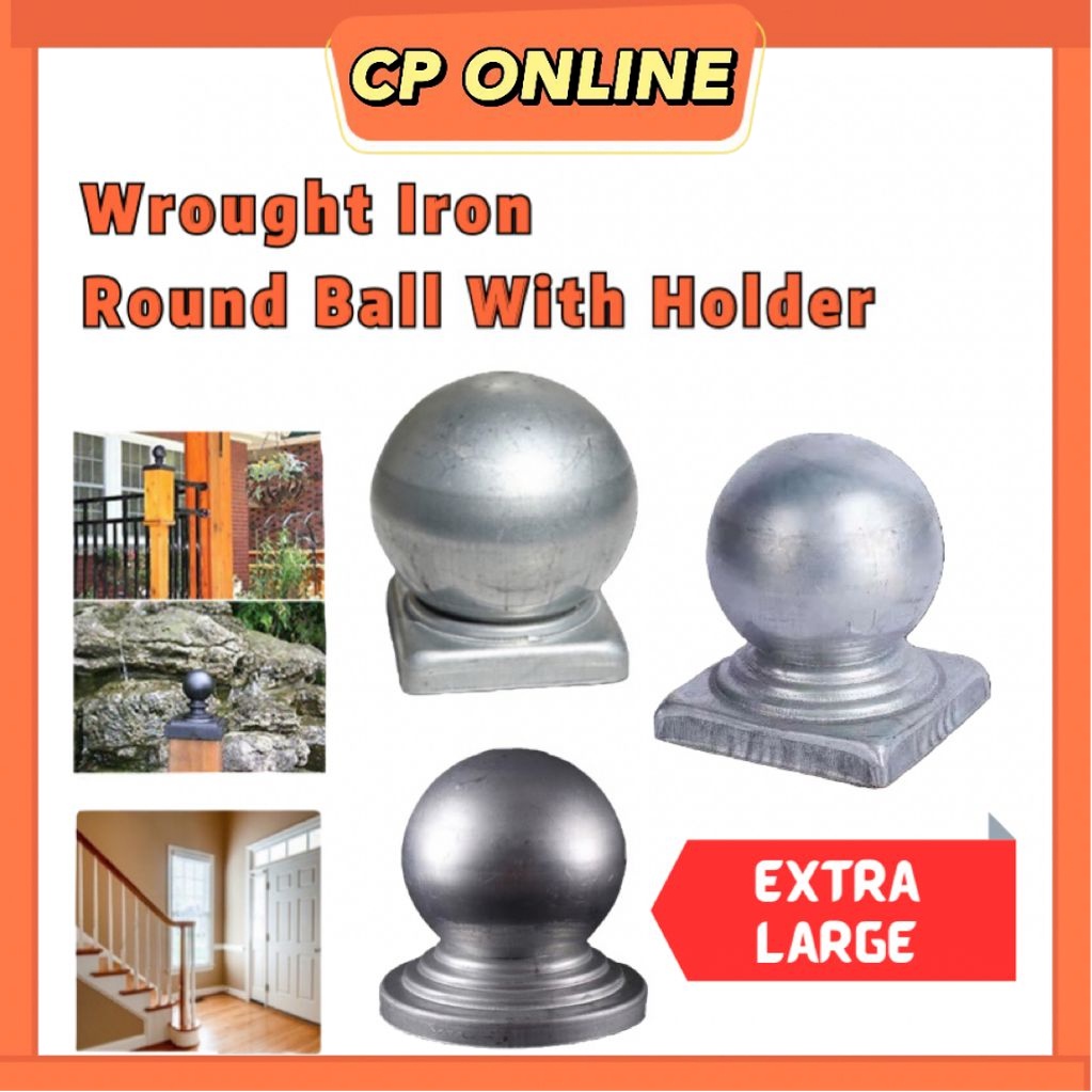 CP ONLINE 40/50/60/100 มม.Wrought Iron Round Ball พร้อมผู้ถือโลหะเงินรอบรั้ว Finial โพสต์หมวก Ball เ