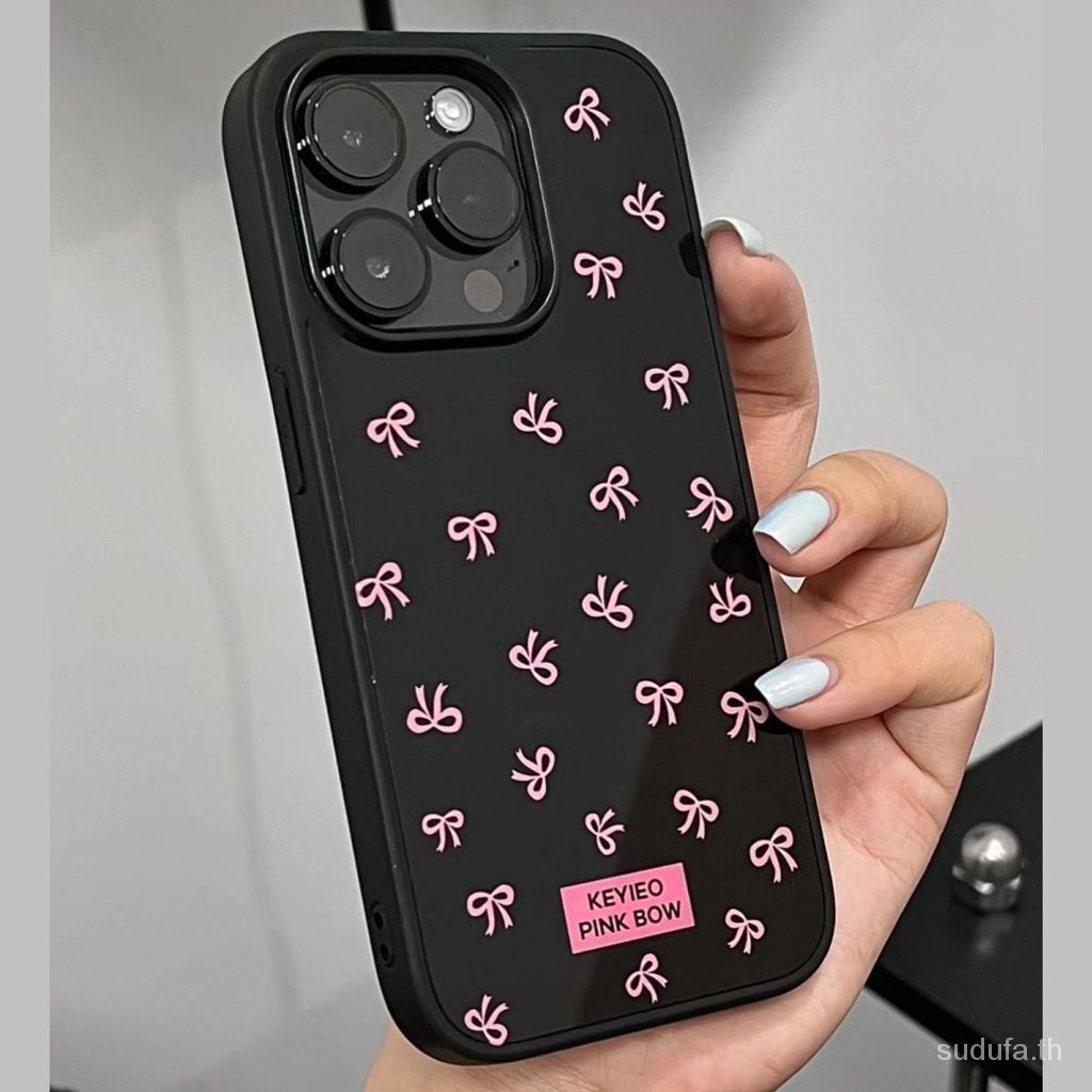 เคสโทรศัพท์มือถือ กันกระแทก ประดับโบว์ สีดํา สีชมพู แฟชั่นยุโรป อเมริกัน สําหรับ iPhone 15promax 15pro 15 14 13 12 11 pro max 14promax 13promax 14plus 12pro 13pro xr x s max 7 8 plus