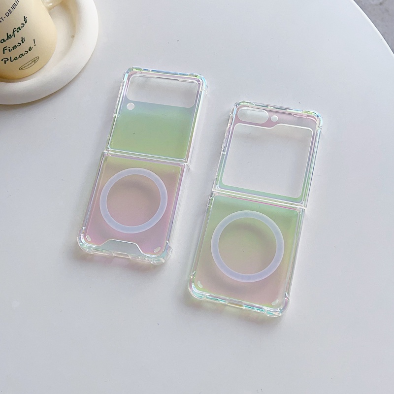 เคสโทรศัพท์มือถือ แบบแม่เหล็กเลเซอร์ กันกระแทก สําหรับ Samsung Galaxy Z Flip5 Flip4 Flip3
