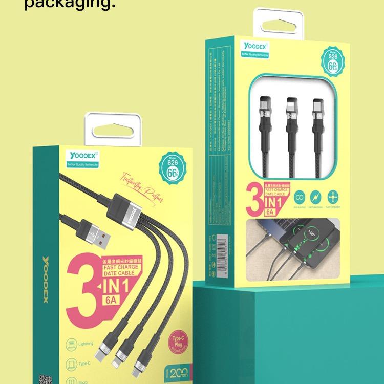 สายชาร์จ YOODEX รุ่น S26 3IN1 อุปกรณ์ชาร์จ USB หลายหัวสายชาร์จ สายถักไนล่อน ใช้ได้กับมือถือทุกรุ่น  