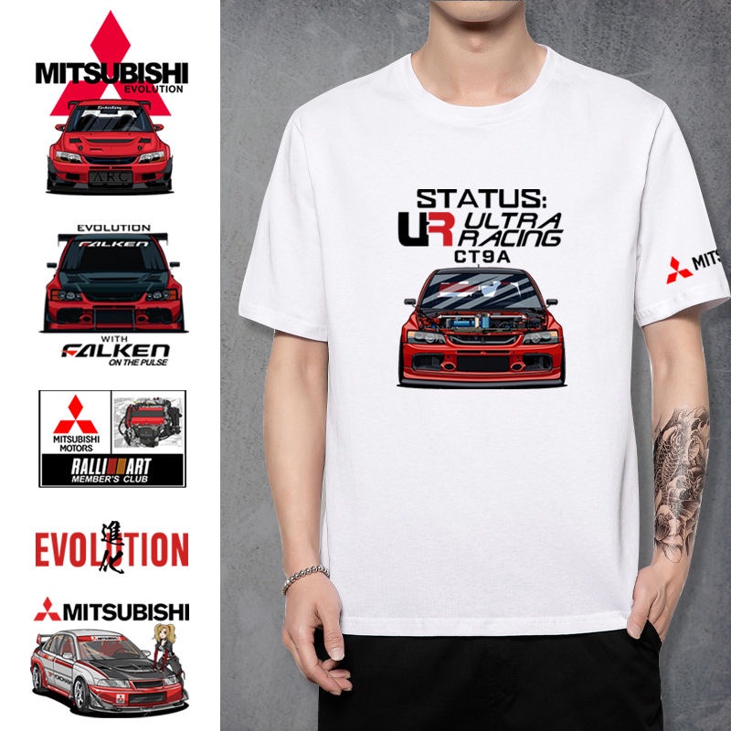 ❤️เสื้อยืดผู้ชาย เสื้อยืดแขนสั้นรอบ Mitsubishi Evolution Performance Car Department Men s Modified Car Culture Lovers Ha