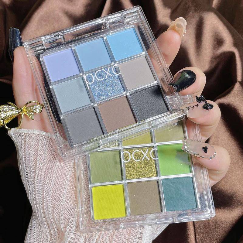 พาเลทอายแชโดว์ ไฮไลท์มุก กันน้ํา 9 สี Makaron สีฟ้า สีเขียว
