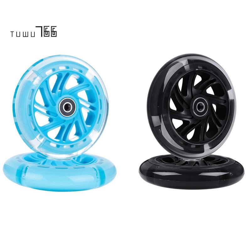 [tuwu766] ไฟกระพริบ LED 120 มม. พร้อมแบริ่ง สําหรับติดล้อสกูตเตอร์ หน้า หลัง 1 คู่