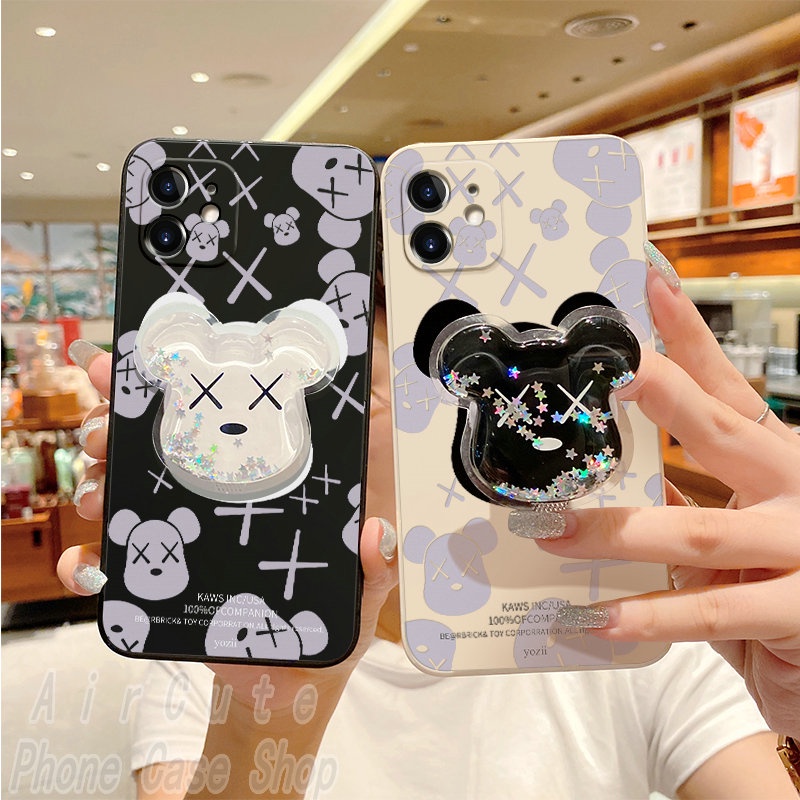 เคส Realme 11 11X 10 8 5 5i Pro Pro+ Plus C67 C55 C53 C51 C35 C33 C30 C30S C25Y C21 C21Y C17 C11 C2 Note 50 Narzo 50i 50A Prime NFC 4G 5G 2020 2021 2022 Protect Camera Square Border Flowing Water Bear Stand Soft Case