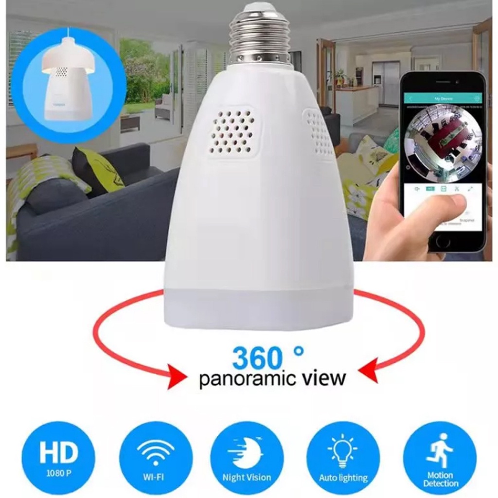 Tuya 3MP Fisheye 360 โคมไฟพาโนรามา E27 กล้อง WiFi หลอดไฟกล้อง 1080P HD กล้องไร้สาย 360 องศา พาโนรามา IP