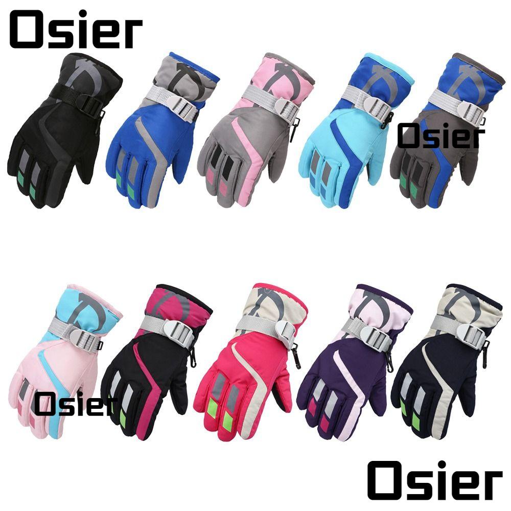 Osier1 ถุงมือเล่นสกี แบบหนา กันน้ํา อบอุ่น น่ารัก กันลื่น กันลม ฤดูหนาว อบอุ่น สําหรับเด็ก ปีนเขา