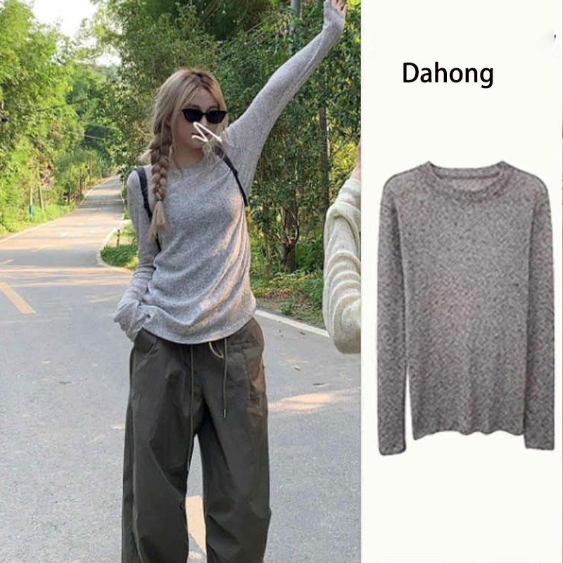 Dahong 💖เสื้อยืดแขนยาวทรงหลวม  เสื้อกันแดด เป็นที่นิยม  เก๋ๆสาวๆพลาดไม่ได้เทรนกำลังมา 5529