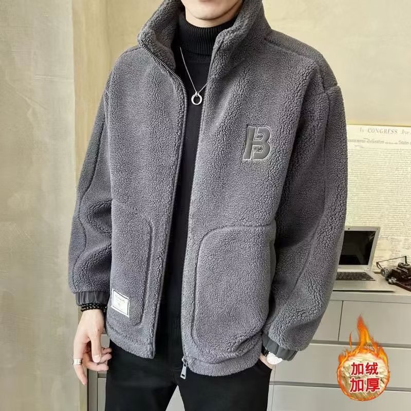 เสื้อแจ็กเก็ต ผ้าวูล บุขนแกะ ผ้าฝ้าย และผ้ากํามะหยี่ แบบหนา แต่งขนเฟอร์ สําหรับผู้ชาย