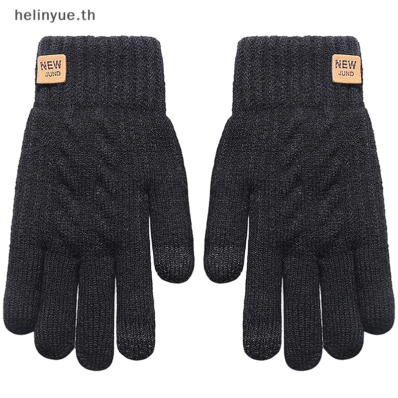 Helinyue ถุงมือผ้าแคชเมียร์ แบบสวมห้านิ้ว ให้ความอบอุ่น กันความเย็น สัมผัสหน้าจอได้ เหมาะกับฤดูหนาว กลางแจ้ง สําหรับผู้ชาย เล่นสกี ขี่จักรยาน รถจักรยานยนต์ เล่นสกี
