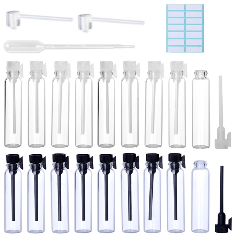 25Pcs/set 1/2/3/5 ML Black White Empty Small Clear Glass Perfume Sample Vial Bottle With Dropper/Perfume Refill Tools