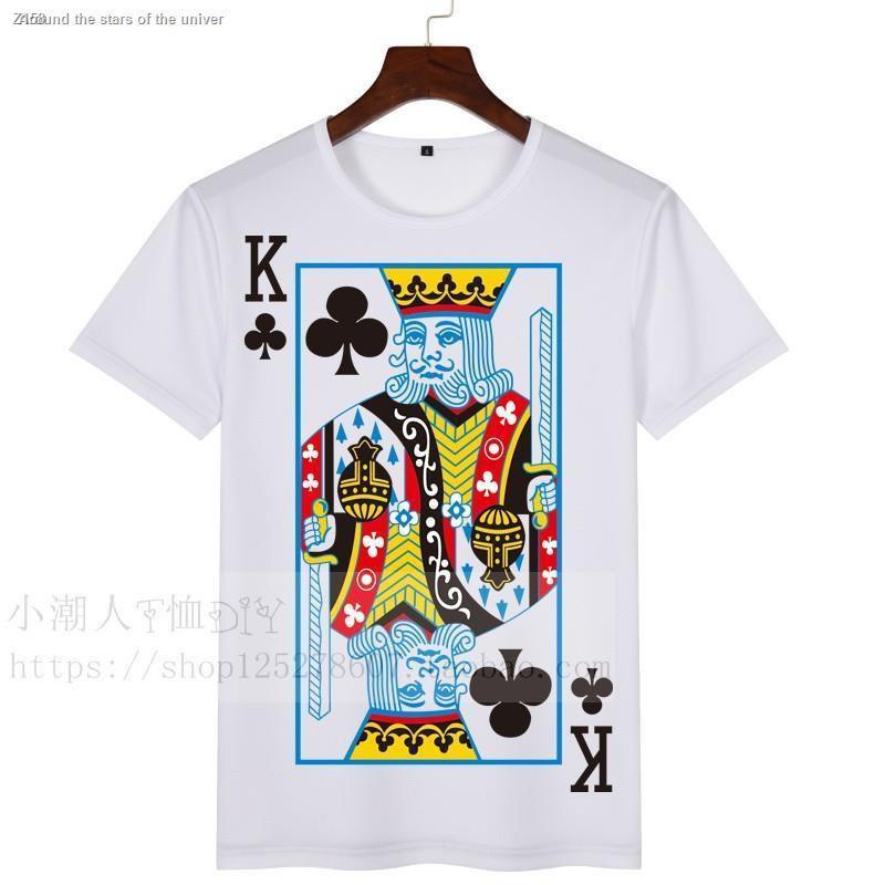 S-5XL 【Special offer】❡№✚ราคาขายส่ง☏โป๊กเกอร์ไพ่สไตล์จีนคิง JQK ยุโรปและอเมริกา การพิมพ์แบรนด์ไทด์เสื้อยืดแขนสั้นชายชายเส