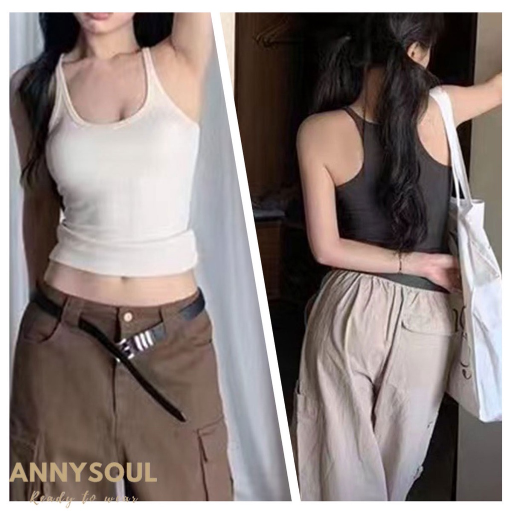 เสื้อกล้ามคอเหลี่ยม สีพื้น รัดรูป