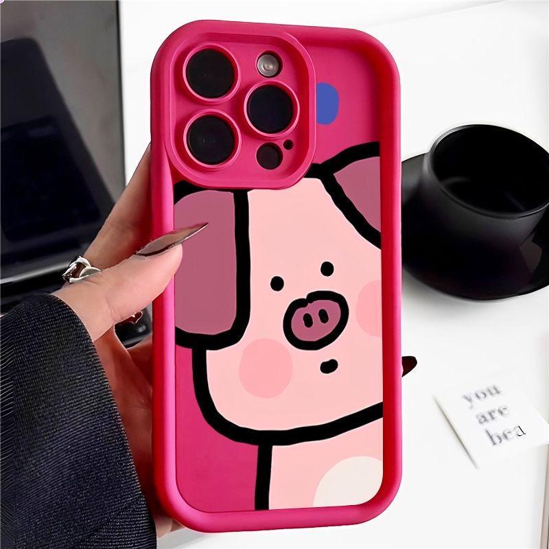 หมูสีชมพูน่ารัก Apple 15/16promax เคสโทรศัพท์ 13promax ใหม่ 14pro คู่ 12 การ์ตูน 11 Soft Case 8 น่ารัก XR