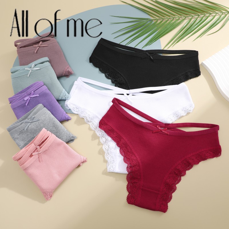 Allofme กางเกงชั้นใน ผ้าฝ้าย เอวต่ํา แต่งลูกไม้ เซ็กซี่ ใส่สบาย สําหรับผู้หญิง