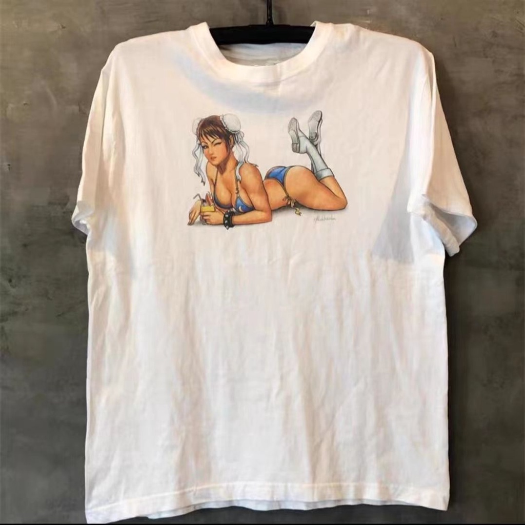 Oversize Street Wear Street Niche Design พิมพ์เสื้อยืดแขนสั้นผู้ชายผู้หญิง cec All-Match ฤดูร้อนรอบค