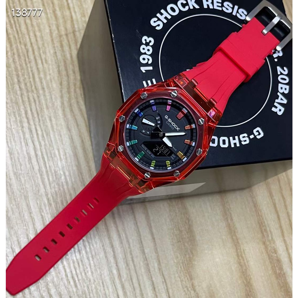 G-shock GA-2100SRS Ap Jelly สีส้มกีฬานาฬิกา GA-2100 สีดําลวงตาผู้ชายกีฬานาฬิกาอัตโนมัติแฟชั่นนาฬิกาก