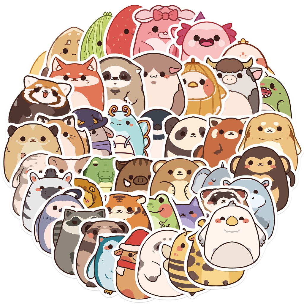 สติกเกอร์ ลายการ์ตูนสัตว์น่ารัก กันน้ํา สําหรับติดตกแต่งหมวกกันน็อค จักรยาน 50 ชิ้น