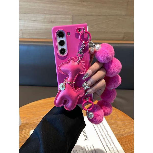 เคสป้องกันโทรศัพท์มือถือ ลายยีราฟ ดอกกุหลาบ สีแดง พับได้ สําหรับ Samsung Galaxy Z Fold5 5G Fold 3 Fold 4 Zfold2
