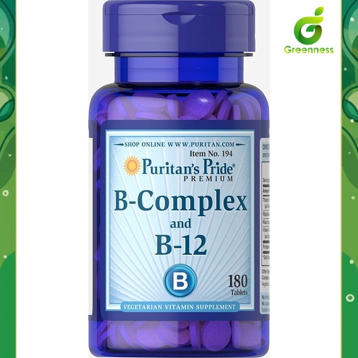 Puritan's Pride Vitamin B-Complex &amp; B-12 (180เม็ด) วิตามินบี