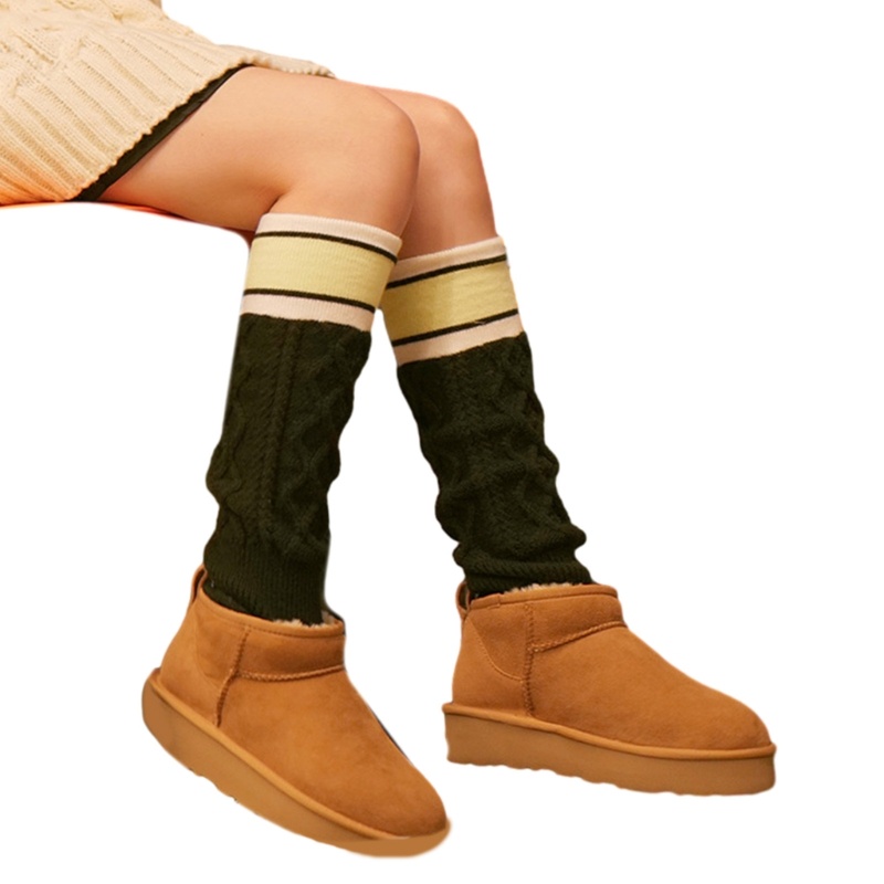 Kin ผู้หญิงหลวม Slouch ขาอุ่น Colorblock ลายสายถักถุงเท้าบูตหิมะ - รูปที่ 3