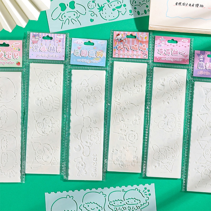 ชุดแม่แบบวาดภาพระบายสีพาสเทล ลาย Kuromi Melody Hello Kitty สําหรับเด็ก 8 ชิ้น