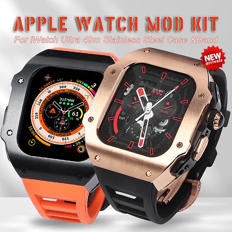 ชุดดัดแปลงโลหะสเตนเลส สายยางฟลูออรีน และเคส สําหรับ apple watch 9 8 Ultra 7 6 SE iwatch Series 49 มม.
