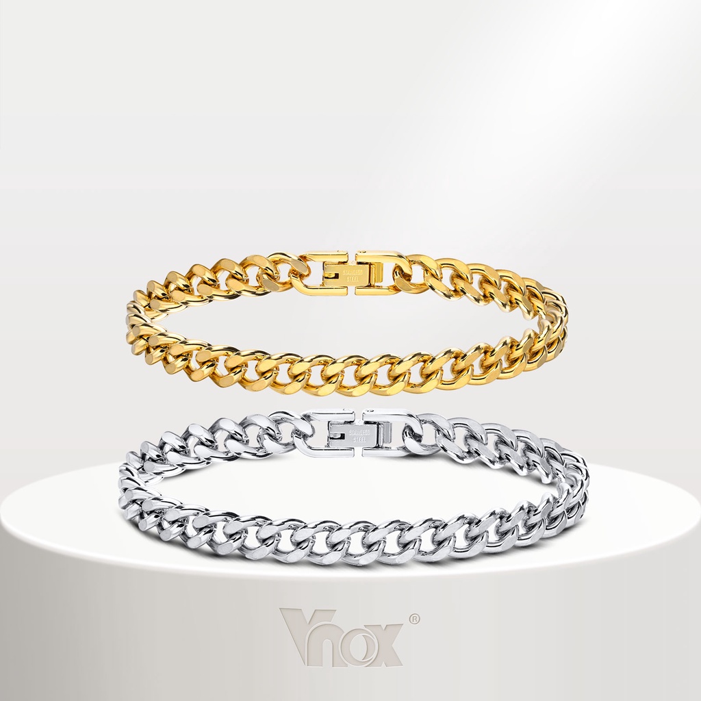 Vnox สร้อยข้อมือโซ่ สเตนเลส กันน้ํา 7/9 มม. เครื่องประดับแฟชั่นคลาสสิก สําหรับผู้ชาย ผู้หญิง