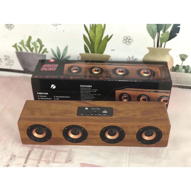 ลำโพงบลูทูธ KTS1108 เสียงทุ้มหนักแน่น ลำโพงลายไม้4ดอก