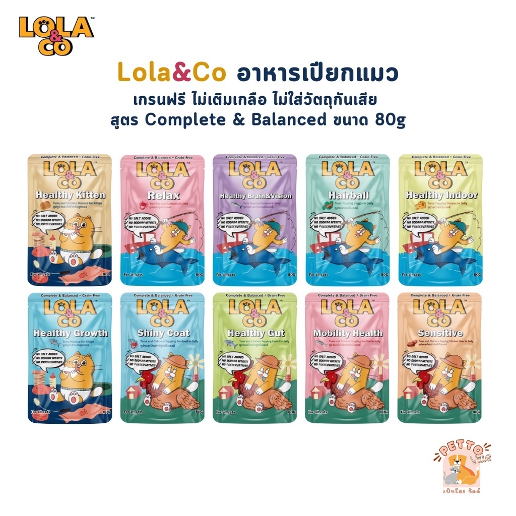 Lola&Co อาหารเปียกแมว สูตร Complete & Balanced เกรนฟรี ไม่เติมเกลือ ขนาด 80 กรัม